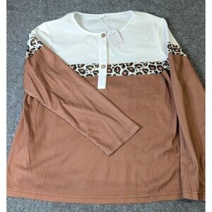 Made with Love Women's Large Long Sleeve Henley Shirt Casual Waffle Weave